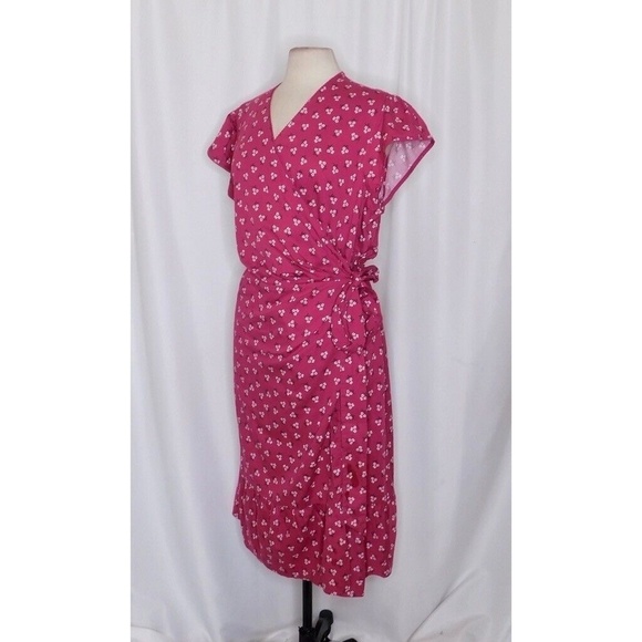 NWT!! DRAPER JAMES Wrap Flounce Dress Deep Berry Floral Flutter Pink Size 18 - Picture 6 of 16
